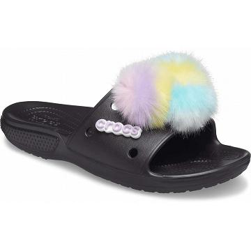 Crocs Classic Fur Sure Slide Men's Sandals Black | Australia 1247NWYB